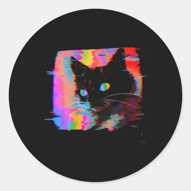 Sticker Rond Psychedelic Weirdcore Chat Vaporwave Voyage esthét (Devant)