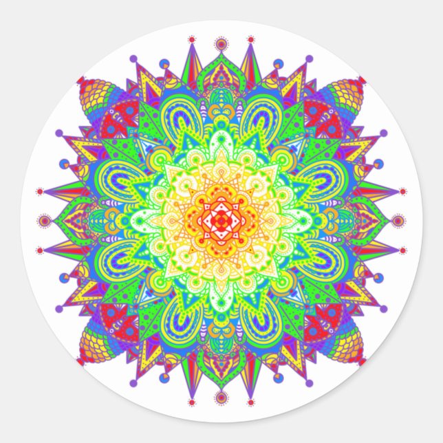 Sticker Rond Psychedelic Zen Mandala Art Abstrait (Devant)
