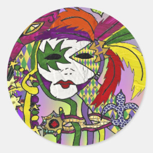 Sticker Rond Psychédélique Mardi Gras Plumes Masques Cadeaux Vê