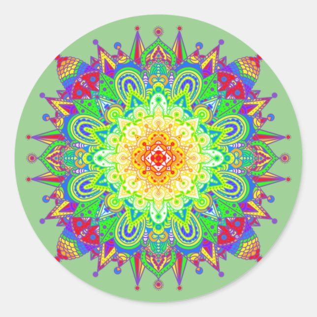 Sticker Rond Psychédélique Zen Mandala Art Abstrait Classic Rou (Devant)