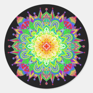 Sticker Rond Psychédélique Zen Mandala Art Abstrait Classic Rou