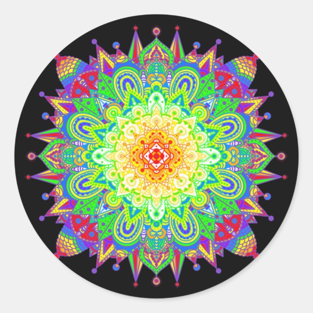 Sticker Rond Psychédélique Zen Mandala Art Abstrait Classic Rou (Devant)