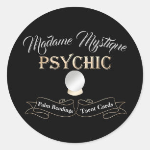 Sticker Rond Psychique Crystal Ball Or et Noir