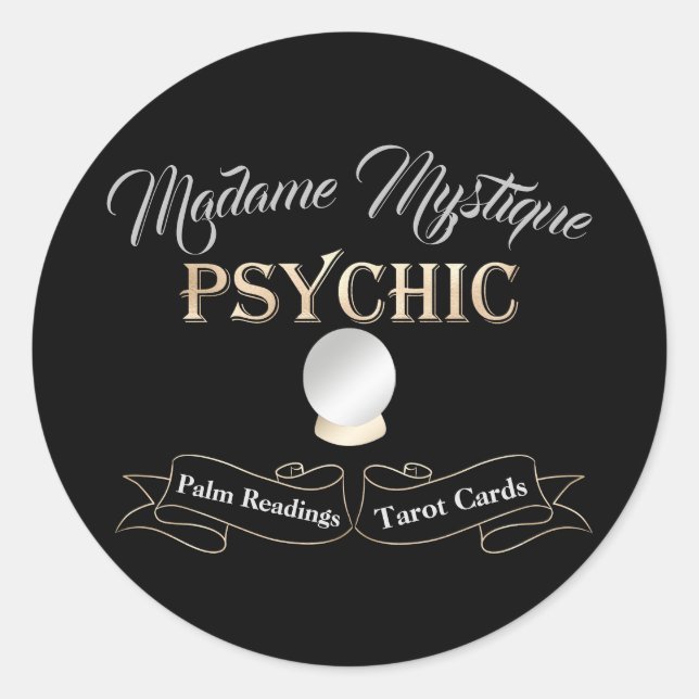 Sticker Rond Psychique Crystal Ball Or et Noir (Devant)