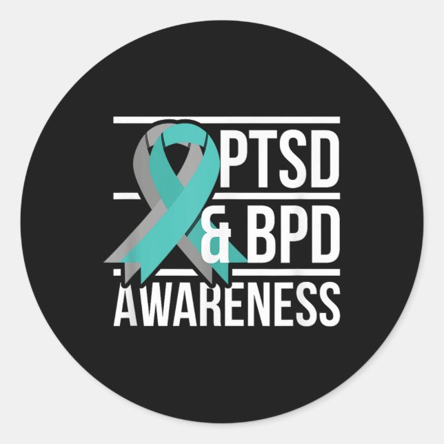 Sticker Rond Ptsd &amp ; Sensibilisation Bpd, Ruban Turquoise E (Devant)