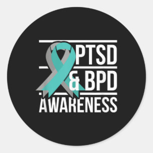 Sticker Rond Ptsd & ; Sensibilisation Bpd, Ruban Turquoise E