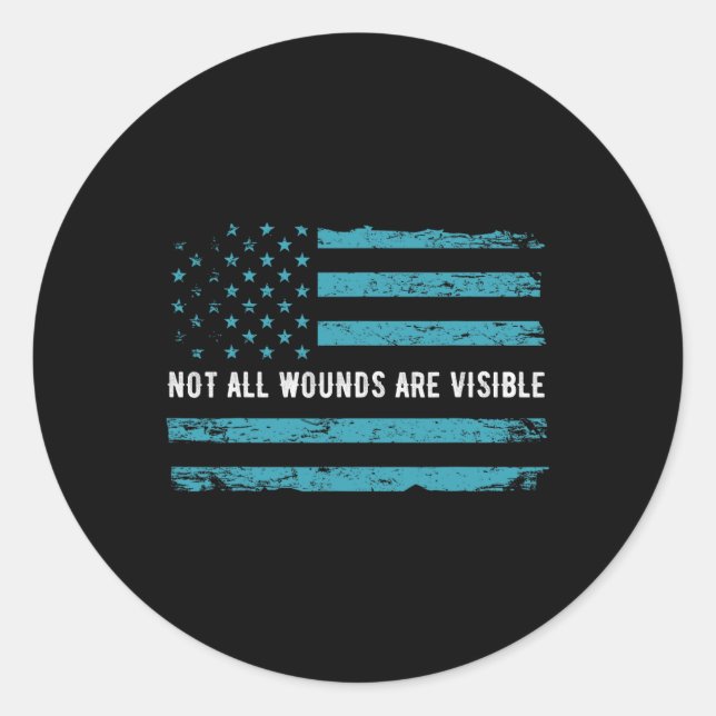 Sticker Rond Ptsd Nous Sensibiliser Drapeau En Couleur Turquois (Devant)