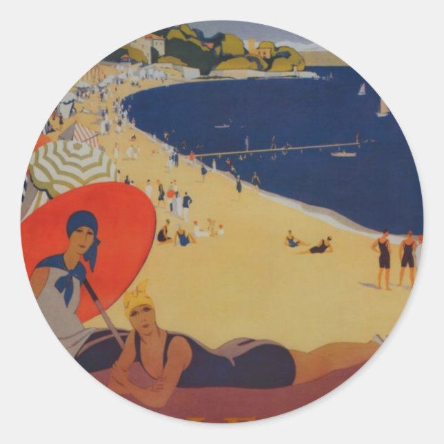 Sticker Rond Publicité de voyage française vintage (Devant)