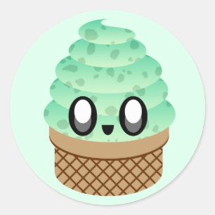 Sticker Rond puce à chocolat à la menthe à la crème glacée kawa
