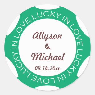 Sticker Rond Puce de poker chanceux mariage d'amour faveur étiq