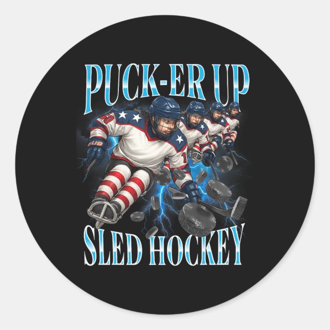 Sticker Rond Puck-er Up Sled Hockey Women’s And Girls' Team Spo (Devant)