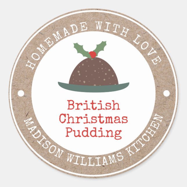 Sticker Rond Pudding de Noël | Maison faite avec amour (Devant)