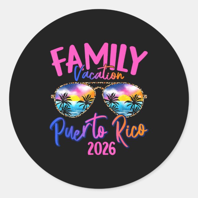 Sticker Rond Puerto Rico Vacation 2026 Souvenir Matching Family (Devant)