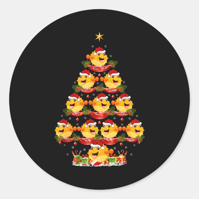 Sticker Rond Puffer Fish Xmas Lighting Santa Puffer Fish Christ (Devant)