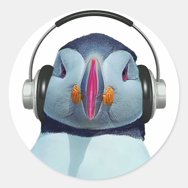 Sticker Rond Puffin avec casque (Devant)