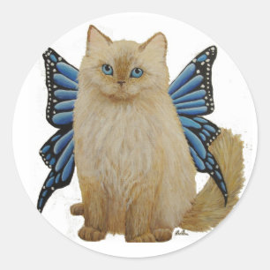 Sticker Rond Puffy, le chat Fée aux papillons