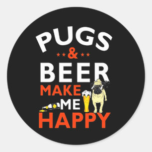 Sticker Rond Pug & Beer Make Me Happy