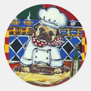 Sticker Rond Pug Chef Pizza
