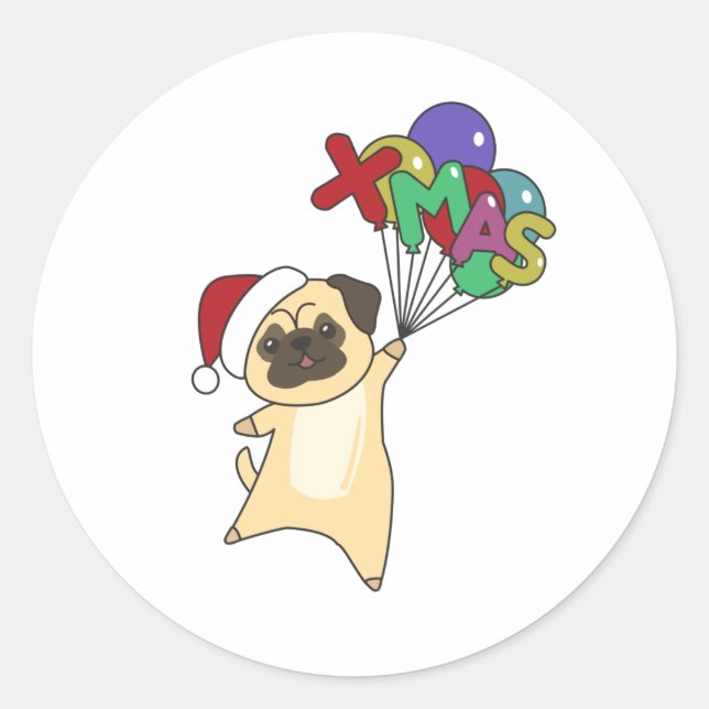 Sticker Rond Pug Christmas Snow Winter Animals Dogs (Devant)