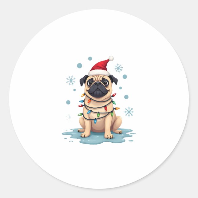 Sticker Rond Pug Dog Christmas Men Women (1) (Devant)