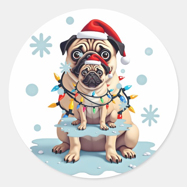 Sticker Rond Pug Dog Christmas Men Women (2) (Devant)