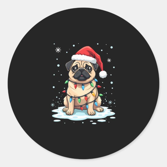 Sticker Rond Pug Dog Christmas Men Women (2) (Devant)