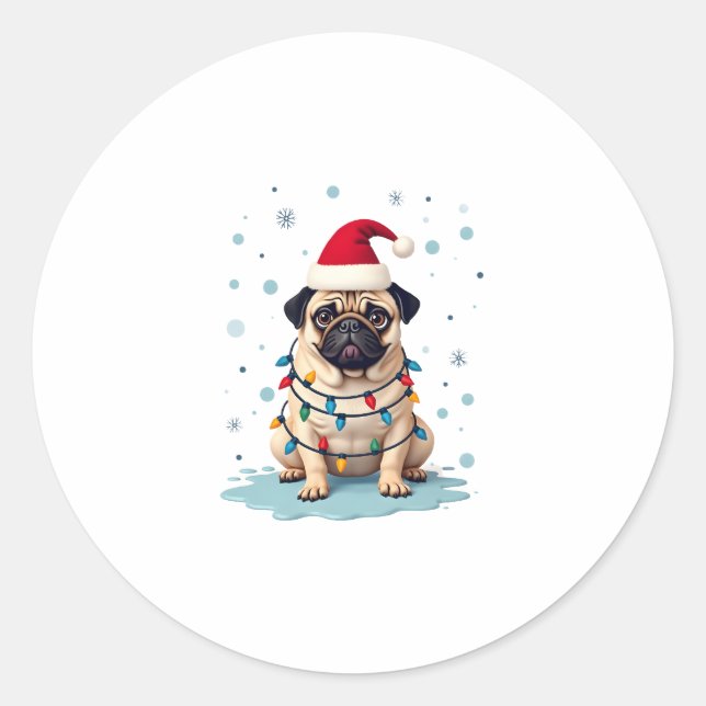 Sticker Rond Pug Dog Christmas Men Women (3) (Devant)