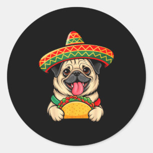 Sticker Rond Pug drôle taco pug amoureux de chien drôle cinco d