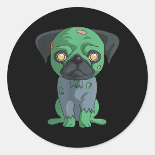 Sticker Rond Pug zombie