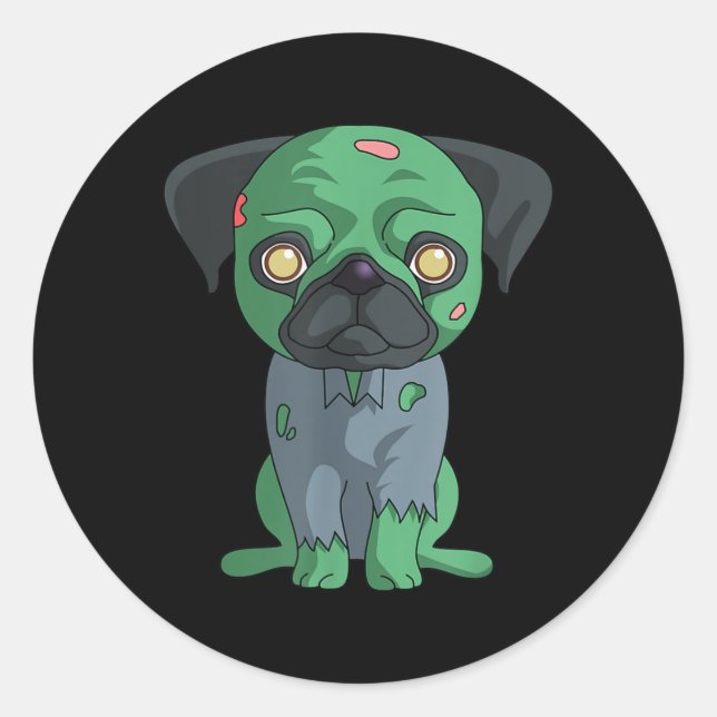 Sticker Rond Pug zombie (Devant)