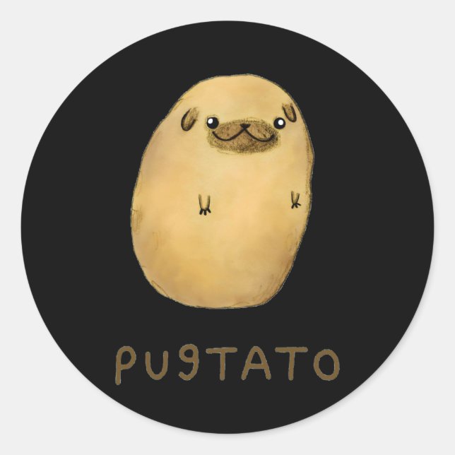 Sticker Rond Pugtato Chien Cadeau Drôle mignon (Devant)