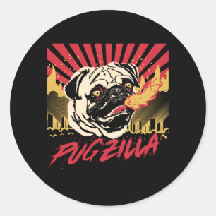 Sticker Rond Pugzilla Carlin chien Carlin Carlin doux chien Car