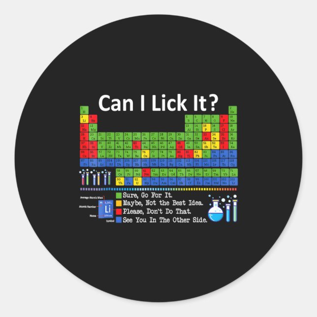 Sticker Rond Puis-je le lécher Tableau périodique des éléments  (Devant)
