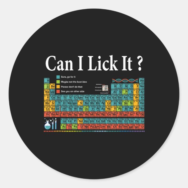 Sticker Rond Puis-je le Lick Table périodique Enseignant Enfant (Devant)