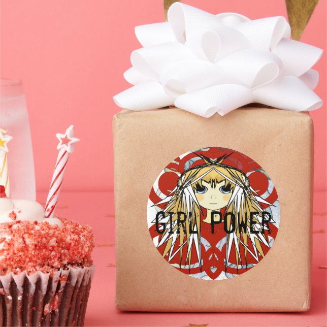 Sticker Rond Puissance des Filles d'Anime (Fête)