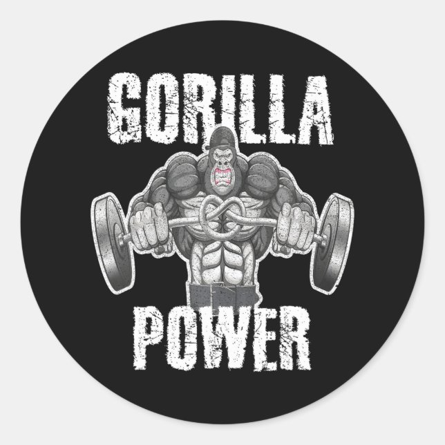 Sticker Rond Puissance Gorilla Poids Angry Muscle Beast (Devant)