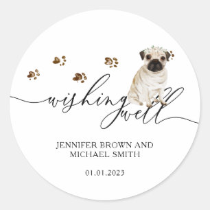 Sticker Rond Puits de souhaits de chiot Pug
