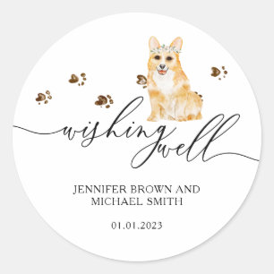 Sticker Rond Puits de voeux pour chiot Corgi