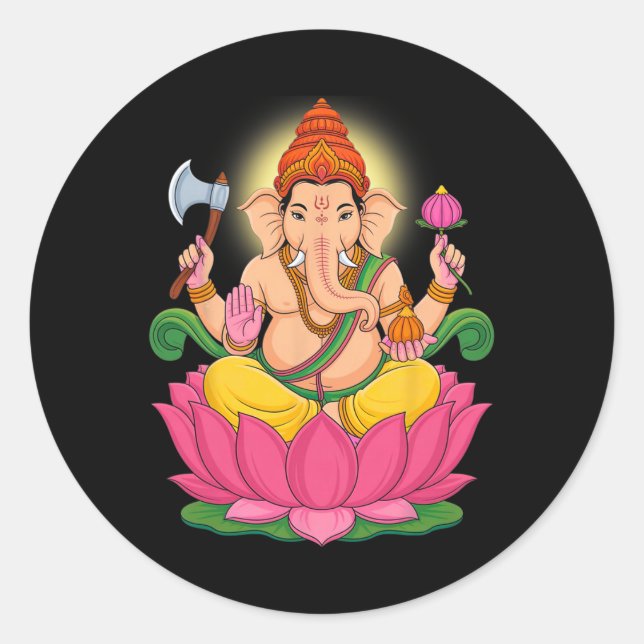 Sticker Rond Puja hindou Ganesha Dieu éléphant Inde Méditation  (Devant)