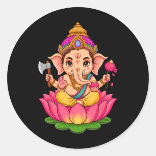 Sticker Rond Puja hindou Ganesha Dieu éléphant Inde Méditation 