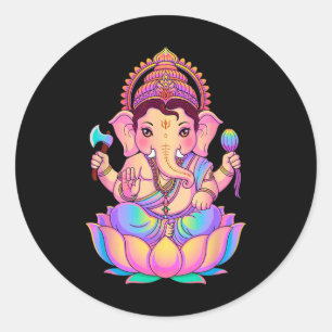 Sticker Rond Puja hindou Ganesha Eléphant Dieu Inde Méditation