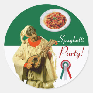 Sticker Rond PULCINELLA ITALIAN KITCHEN PARTI rouge blanc noir