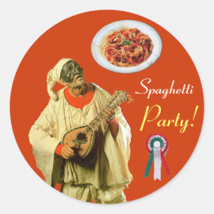 Sticker Rond PULCINELLA ITALIAN KITCHEN PARTI rouge blanc orang