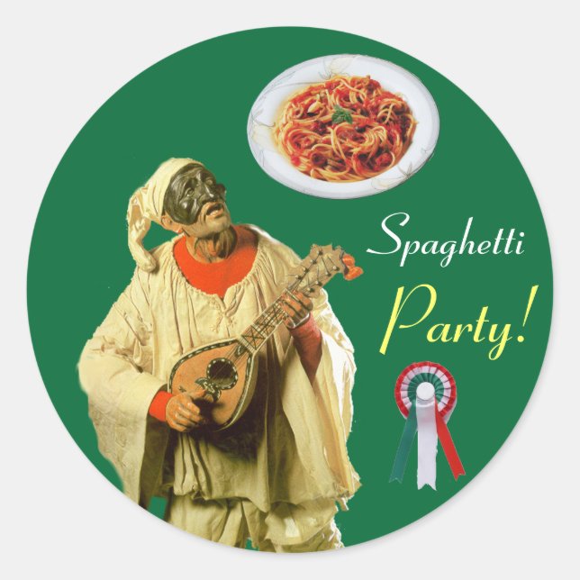Sticker Rond PULCINELLA ITALIENNE CUISINE PARTI Rouge Vert Blan (Devant)