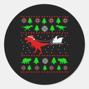 Sticker Rond Pull de Noël moche dinosaure pour adultes et enfan
