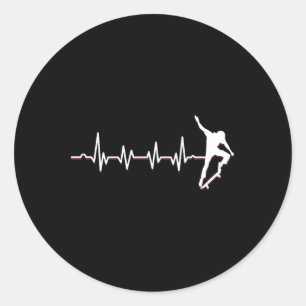 Sticker Rond Pulse Battement de coeur Skateur Ollie Skateboard 