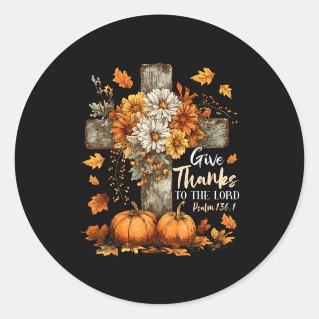 Sticker Rond Pumpkin Christian Give Thanks To The Lord Floral F (Devant)