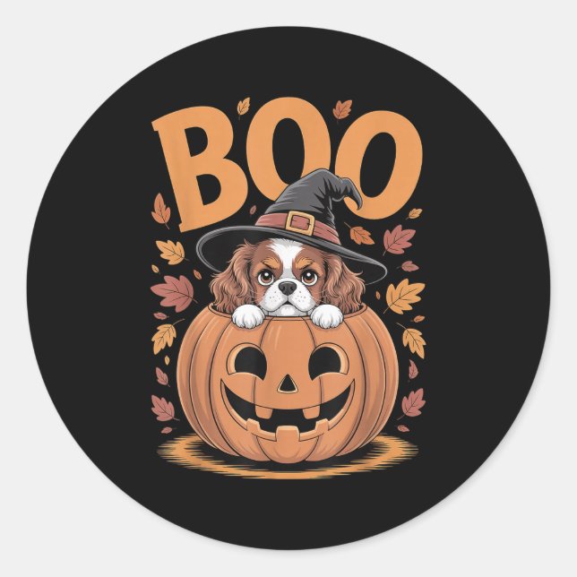 Sticker Rond Pumpkin Halloween Cavalier King Charles Spaniel  (Devant)