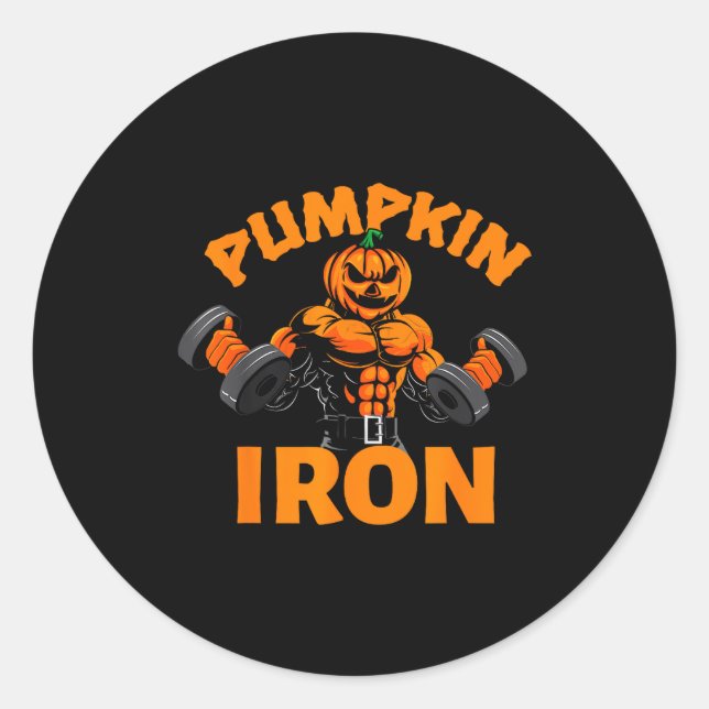 Sticker Rond Pumpkin Iron Halloween Gym Workout Lifting Pun Fun (Devant)