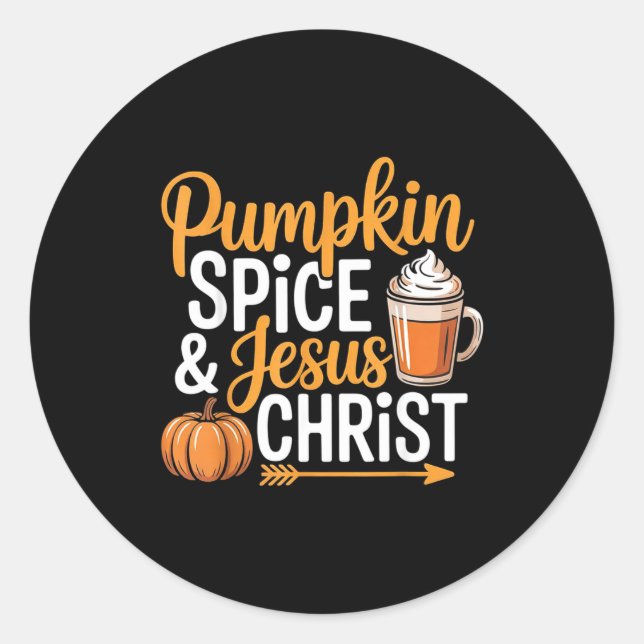 Sticker Rond Pumpkin Sce And Jesus Christ Christian Fall Autumn (Devant)